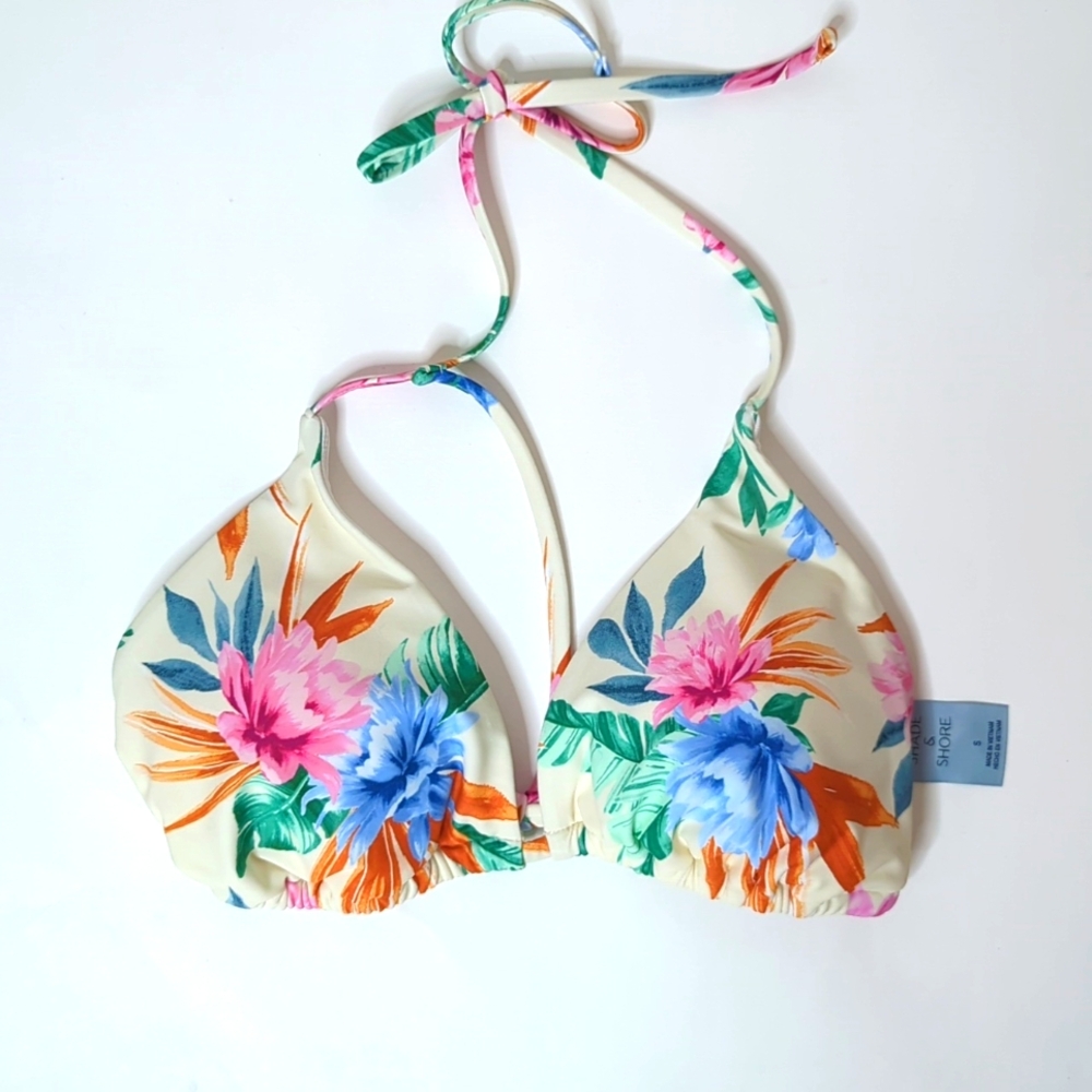 Shade & Shore Triangle Bikini Top Multi Tropical Print in size S